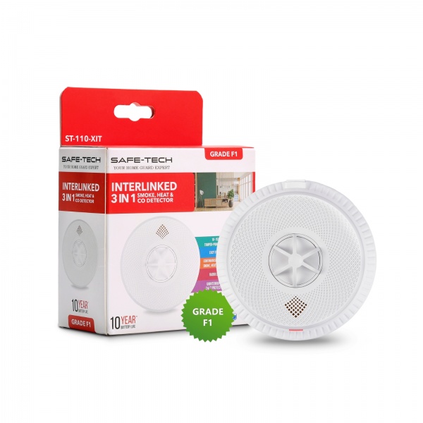 SAFE-TECH Interlinked Multi-Sensor Smoke, Heat and CO Detector With 10 Years Tamperproof Battery