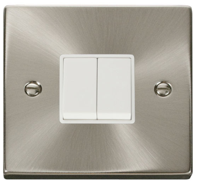 Click VPSC012WH Deco Satin Chrome 2 Gang 2 Way Plateswitch With White Inserts 10AX
