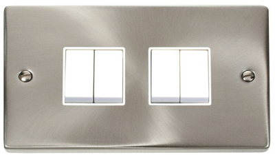 Click VPSC019WH Deco Satin Chrome 4 Gang 2 Way Plateswitch With White Inserts 10AX