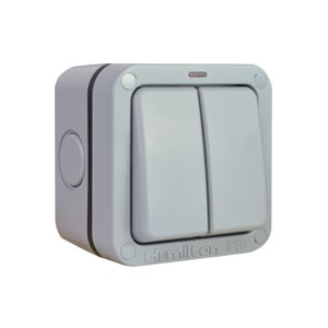 Hamilton Elemento Weatherproof 2 Gang 10AX 2 Way Switch with Neon