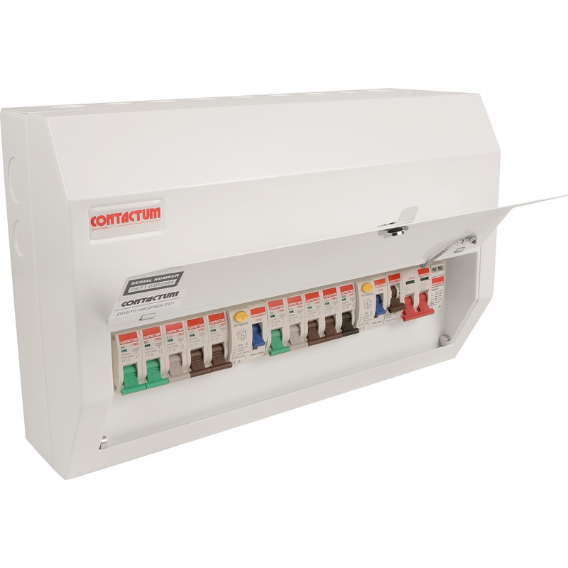 Contactum Metal 18th Edition Dual RCD + 10 MCBs Consumer Unit 10 Way plus SPD