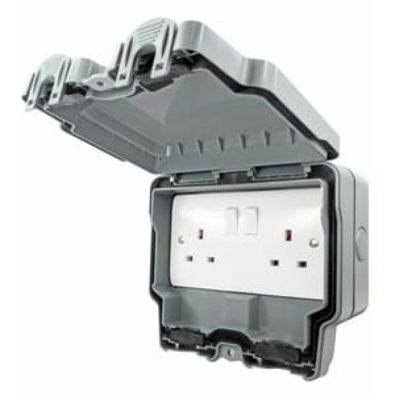 Hamilton Elemento 13A IP66 2 Gang Double Pole Switched Outdoor Weatherproof Socket