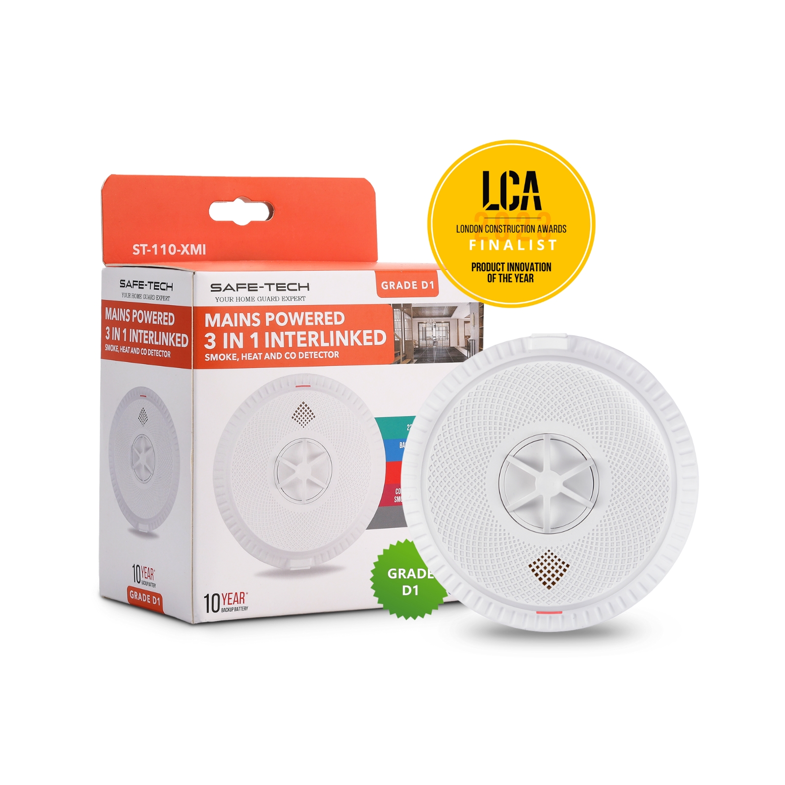 SAFE-TECH Mains Powered Multi Sensor Heat, Smoke and CO Alarm With Built-in RF Module