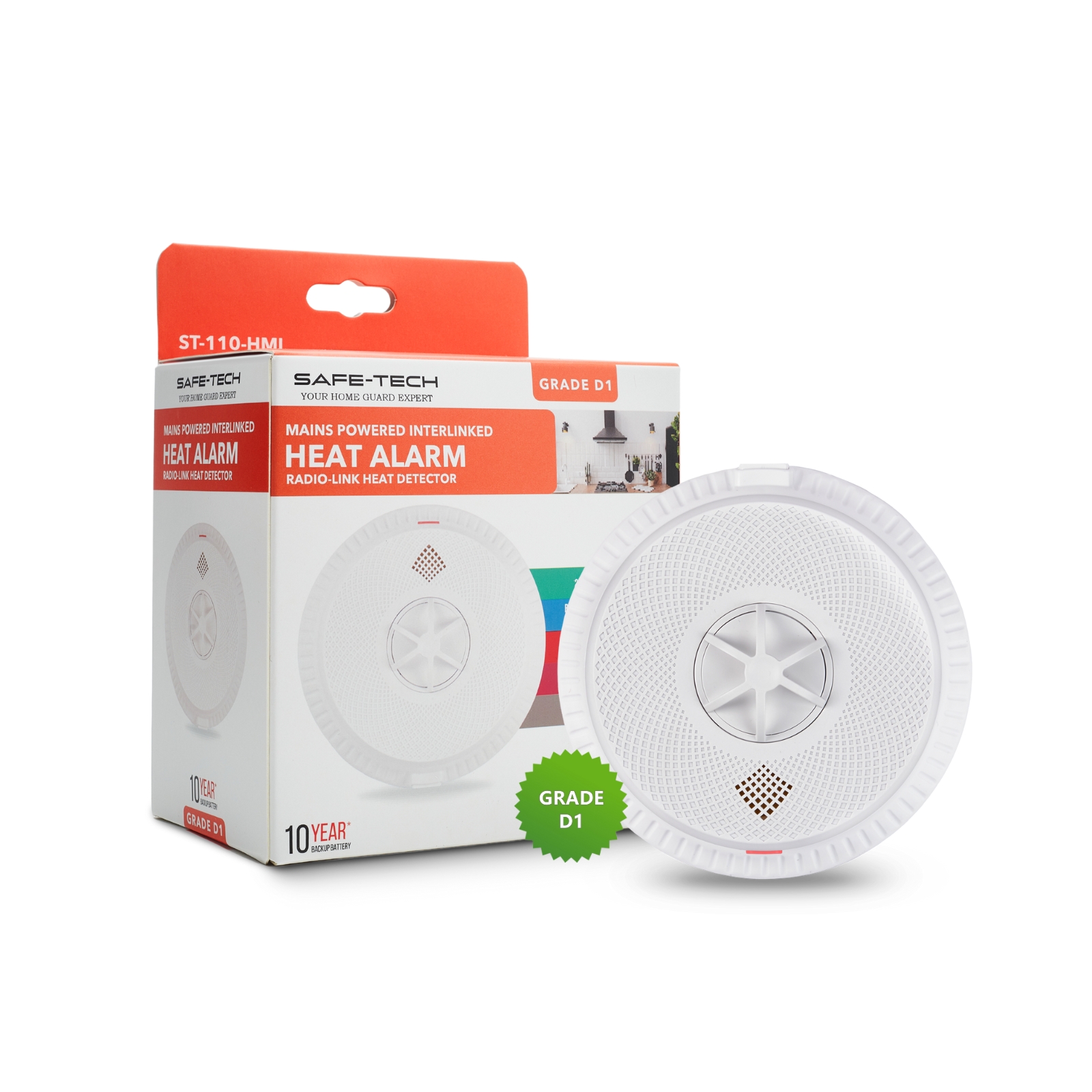 SAFE-TECH Mains Powered Interlinked Heat Alarm With Built-in RF Module
