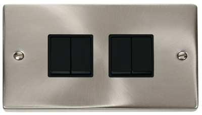 Click VPSC019BK Deco Satin Chrome 4 Gang 2 Way Plateswitch With Black Inserts 10AX