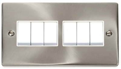 Click VPSC105WH Deco Satin Chrome 6 Gang 2 Way Plateswitch With White Inserts 10AX